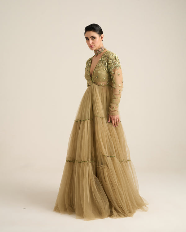Sage Green Monotone Floral Anarkali Set