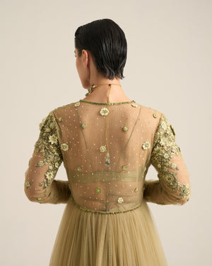 Sage Green Monotone Floral Anarkali Set