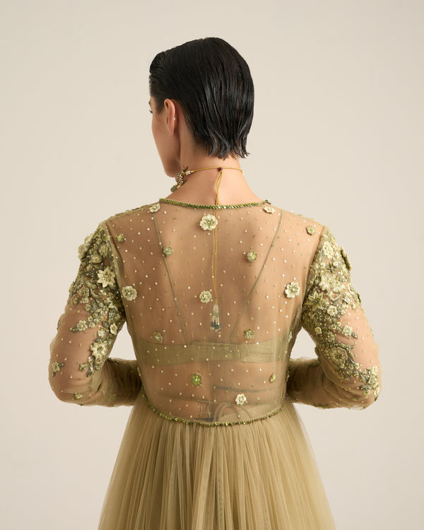 Sage Green Monotone Floral Anarkali Set