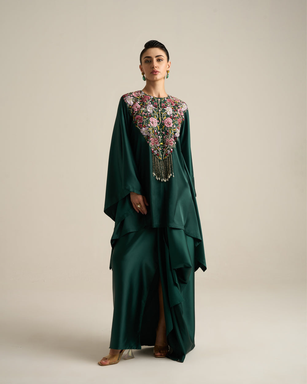 Floral Green Kaftan Skirt Set