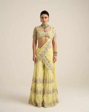 Lime Yellow Floral Sharara Set