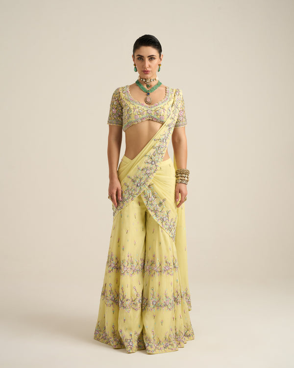 Lime Yellow Floral Sharara Set