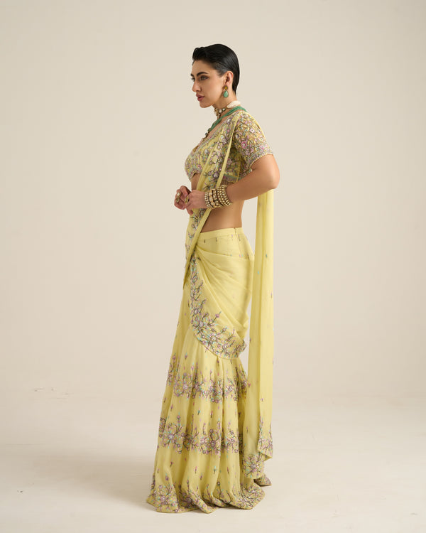 Lime Yellow Floral Sharara Set