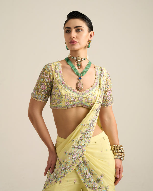 Lime Yellow Floral Sharara Set