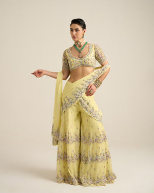 Lime Yellow Floral Sharara Set