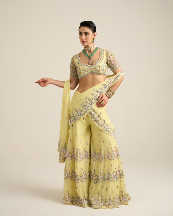 Lime Yellow Floral Sharara Set
