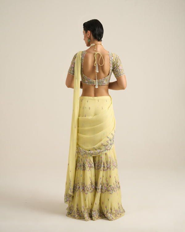 Lime Yellow Floral Sharara Set
