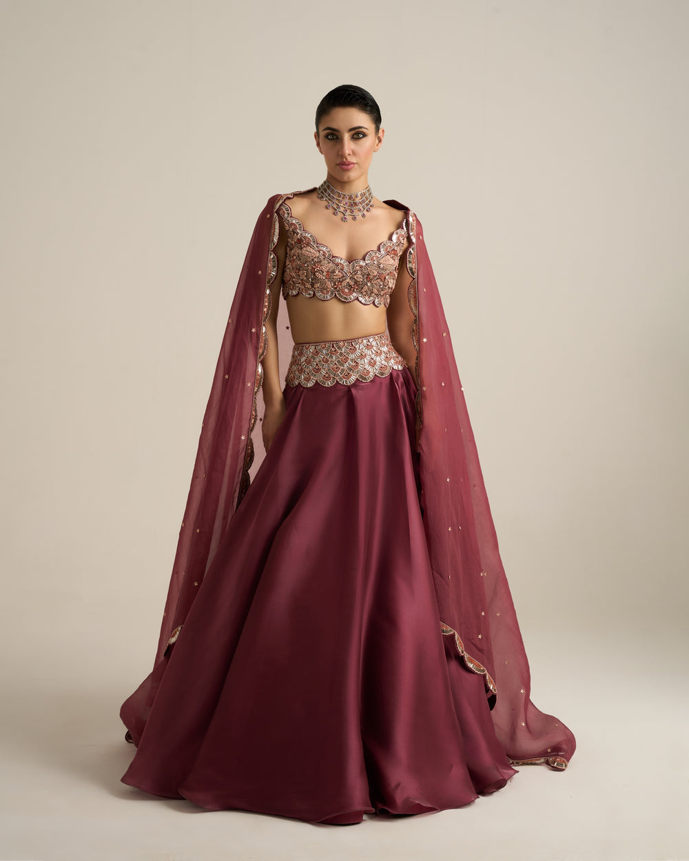 Ruby Wine Floral Lehenga Set