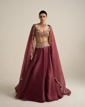 Ruby Wine Floral Lehenga Set