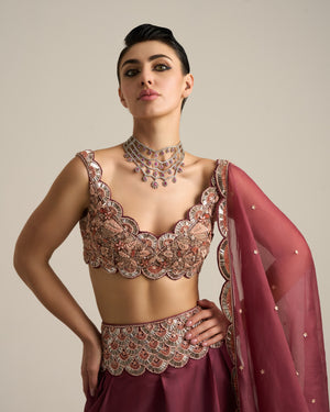 Ruby Wine Floral Lehenga Set