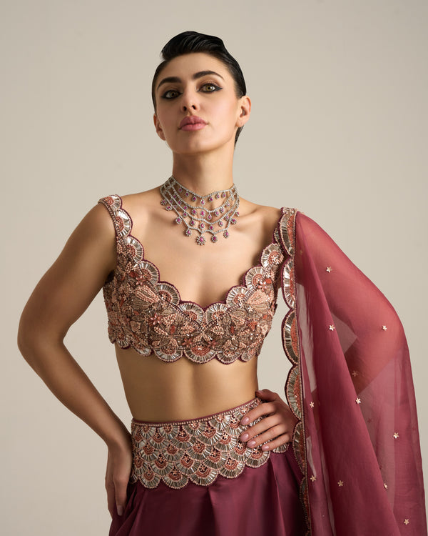 Ruby Wine Floral Lehenga Set
