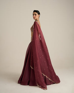 Ruby Wine Floral Lehenga Set