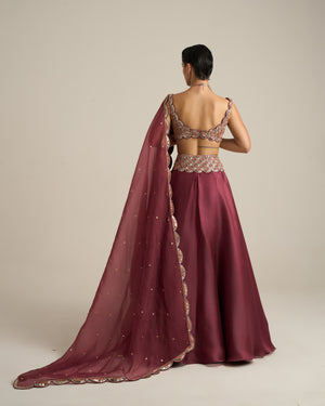 Ruby Wine Floral Lehenga Set