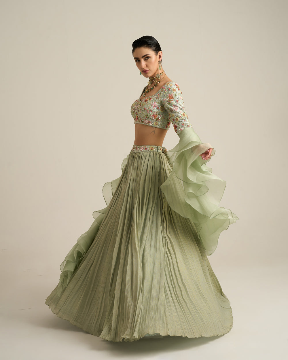 Mint Green Florid Lehenga Set