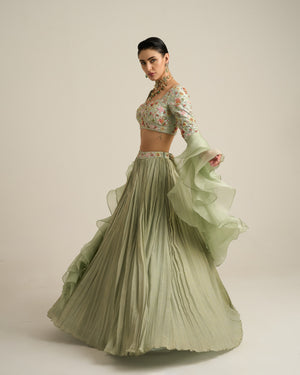Mint Green Florid Lehenga Set