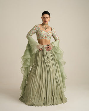 Mint Green Florid Lehenga Set