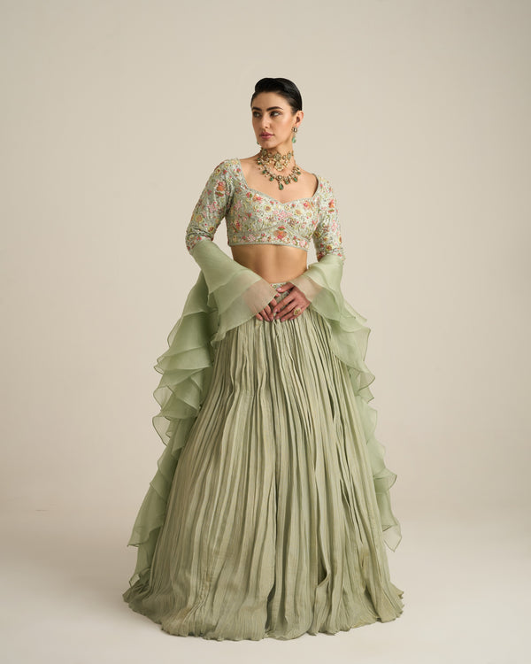 Mint Green Florid Lehenga Set