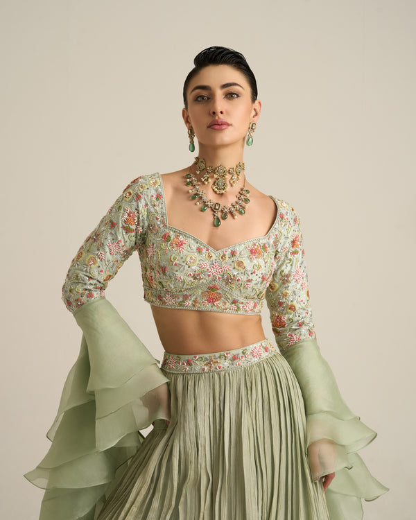 Mint Green Florid Lehenga Set