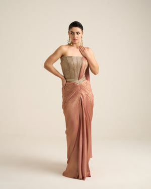 Rose Gold Corset Saree Set