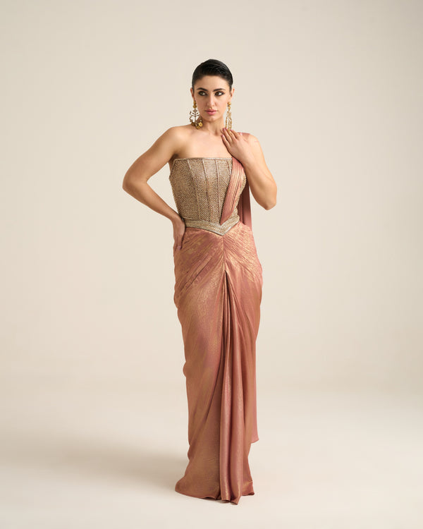 Rose Gold Corset Saree Set