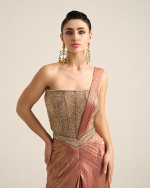 Rose Gold Corset Saree Set