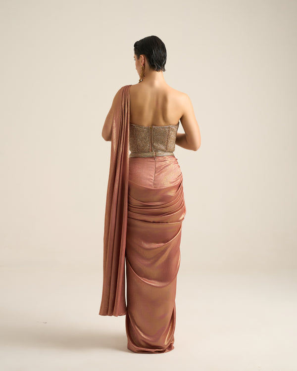 Rose Gold Corset Saree Set