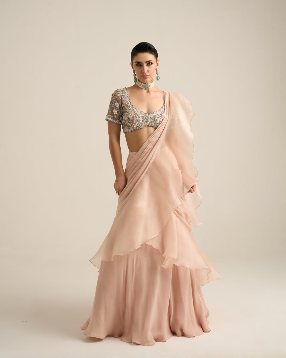 Blush Pink Saree Set