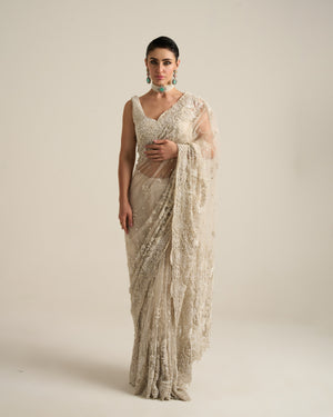 Ivory hand embroidered saree set
