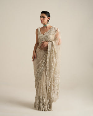 Ivory hand embroidered saree set