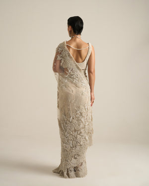 Ivory hand embroidered saree set