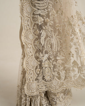 Ivory hand embroidered saree set
