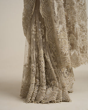 Ivory hand embroidered saree set