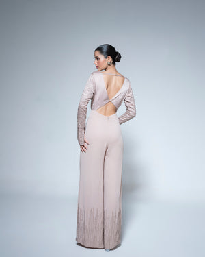 Metallic Champagne jumpsuit with cutout details