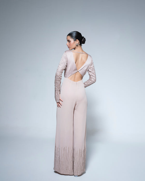 Metallic Champagne jumpsuit with cutout details