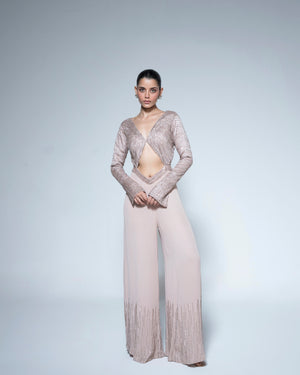 Metallic Champagne jumpsuit with cutout details