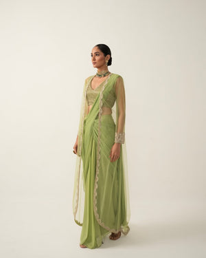Green Saree and Jacket Set