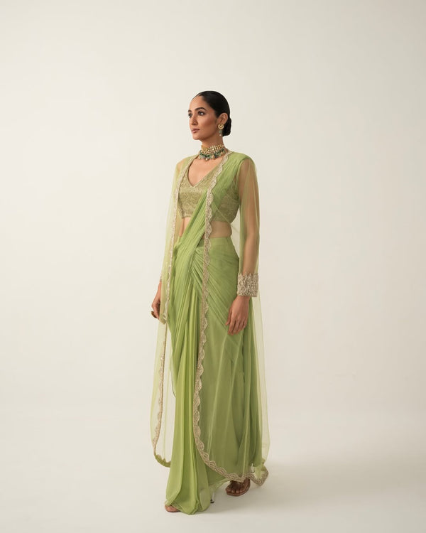 Green Saree and Jacket Set