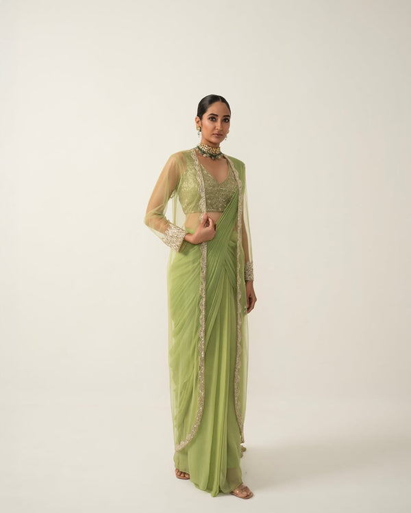 Green Saree and Jacket Set