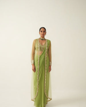Green Saree and Jacket Set