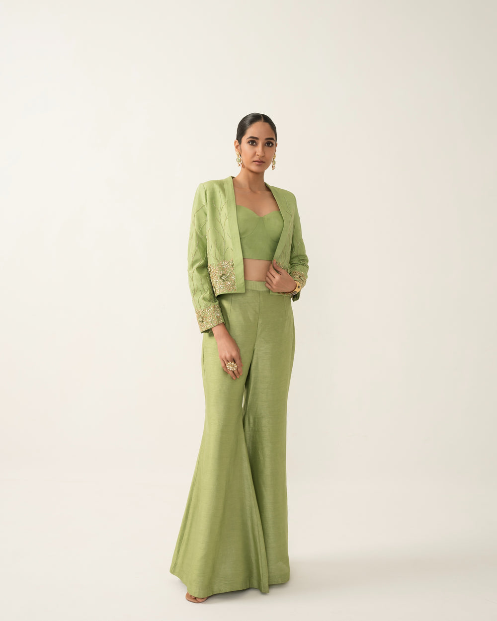 Green Flare Pants and Bustier Set