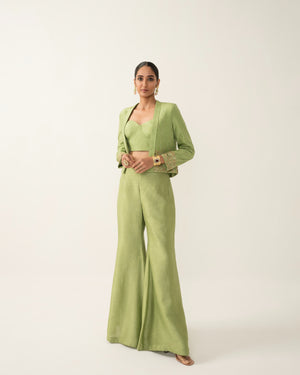 Green Flare Pants and Bustier Set