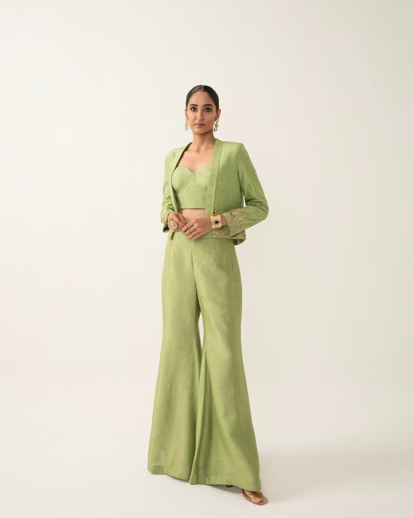 Green Flare Pants and Bustier Set