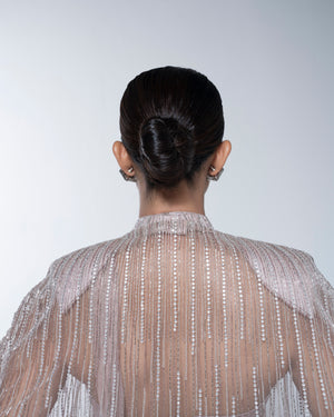 Champagne Metallic Hand Embroidered Saree Set