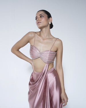 Pre Draped Saree Set With Cape