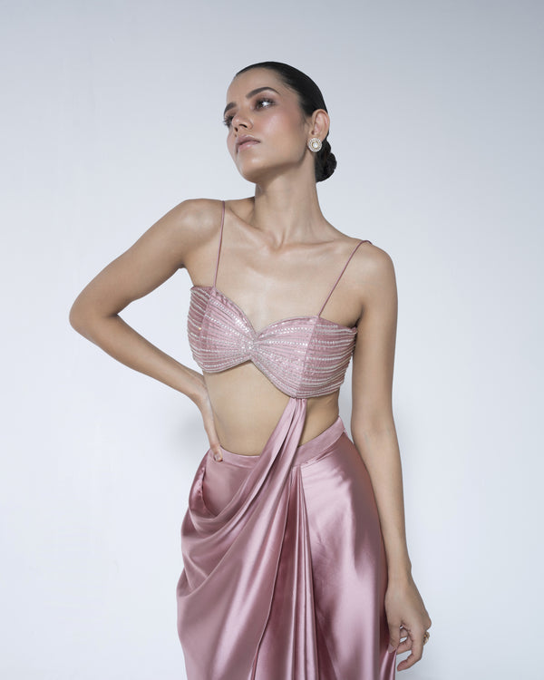 Pre Draped Saree Set With Cape