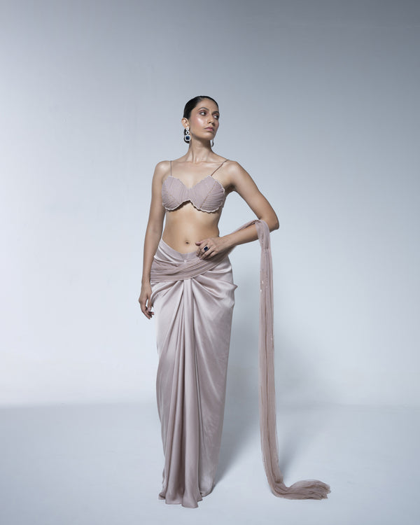 Dhoti Drape Saree With Embroidered Petal Blouse