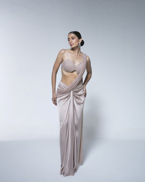 Dhoti Drape Saree With Embroidered Petal Blouse