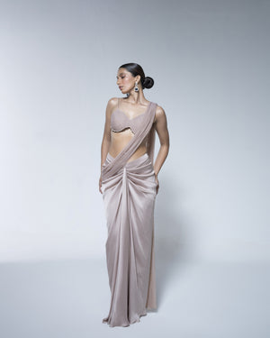 Dhoti Drape Saree With Embroidered Petal Blouse