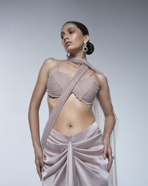 Dhoti Drape Saree With Embroidered Petal Blouse