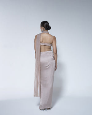 Dhoti Drape Saree With Embroidered Petal Blouse